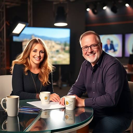 Bilde av Kari Hansen og Lars Olsen i Morgensendingen studio