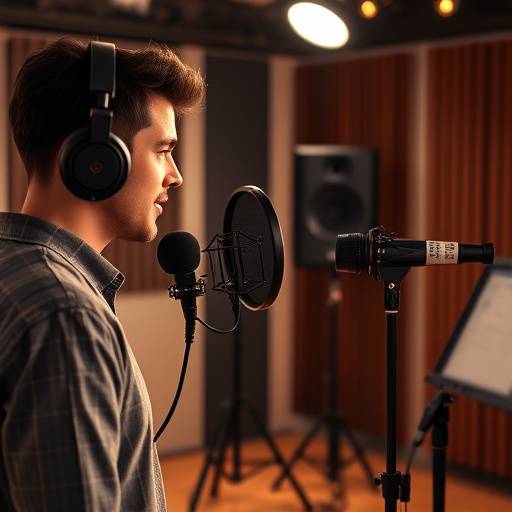 En voiceover-artist som arbeider med en bedriftsvideo.