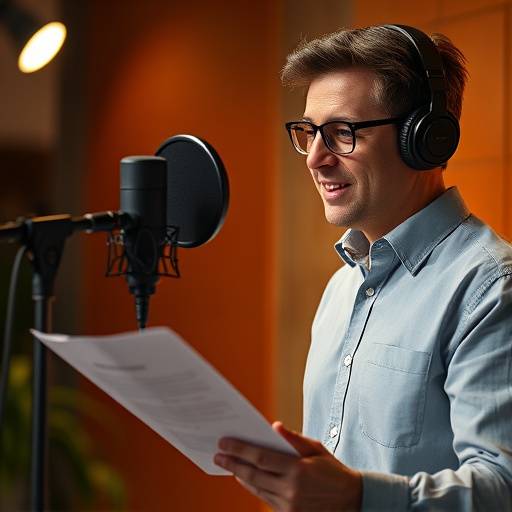En voiceover-artist som arbeider med et e-læringsprosjekt.